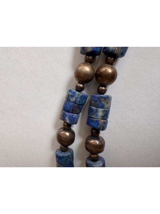 Vintage Lapis Lazuli Sterling Silver Necklace 925 Bench Beads 8mm Southwest Styl - Picture 10 of 11